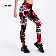 Load image into Gallery viewer, Skull&amp;flower Black Leggings