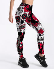 Load image into Gallery viewer, Skull&amp;flower Black Leggings